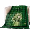 Quilt Oversized King Quilted Comforter Bedspread-Thin Soft Cozy, St. Patrick's Day Lucky Shamrock on Vase Dark Green Gradient Plaid Reversible Stitched Lightweight Quilt Coverlet for All Season view 2