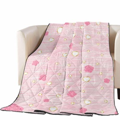 T&H XHome Quilt King Size Luxury Quilted Comforter Bedspread-Thin Soft Cozy, Valentine's Day Pink Rose Gold Love Heart Reversible Stitched Lightweight Quilt Coverlet for All Season
