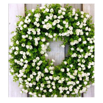 Farmhouse Colorful Cottage Wreath Spring Hanging Ornament, Durable and Stable Beautiful Artificial Wreath, All Seasons Welcome Sign Festival Party Decoration (White, 20 in)