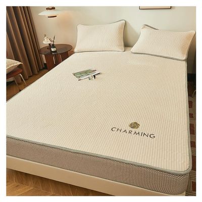 OBONG Queen Mattress Protector Milk Velvet Breathable Noiseless Mattress Pad Cover Quilted Fitted with Deep Pocket Soft Warmth Fitted Sheet Strethes Up to 11.8" (Color : #01, Size : King-180 * 200cm)