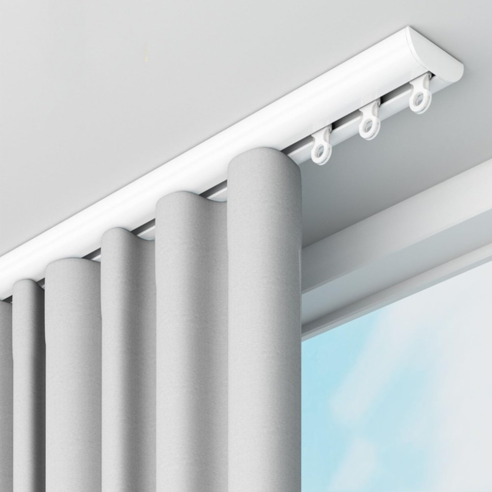 ACHZYFT Heavy Duty Curtain Track, Ceiling Mount Shower Curtain Rod Set, Aluminium Curtain Rails for Window Living Room, Bedroom, Bathroom(Size:1.5M,Color:White)