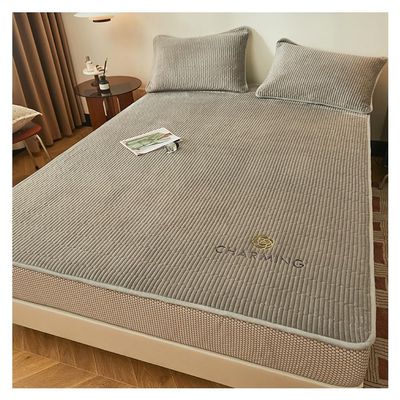 Bedding Quilted Extra Thick Mattress Pad Full Breathable Soft Elastic Fitted Mattress Protector Milk Velvet Warmth Mattress Cover Machine Washable Fitted Sheet ( Color : Gray , Size : King-180*200cm )