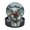6 Pack Highland Cow Daisy Leather Coaster with Holder- Funny Cute Coasters Waterproof Non-Slip for Drinks Wooden Table Kitchen Dining Coffee Bar Decor, Round view 1