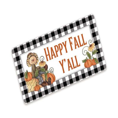 Happy Autumn Y'all Buffalo Plaid Scarecrow Wooden Wreath Sign Wood Signs Home Decor For Wall 5x10 Inch
