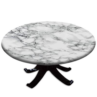igoga sports Fitted Tablecloth Round with Elastic, Spring Edge Table Cover Pad for Outdoor Picnic Party or Indoor Kitchen Patio Dining Table Decor Fits Tables Up to 36''-40'' Diameter, Marble B