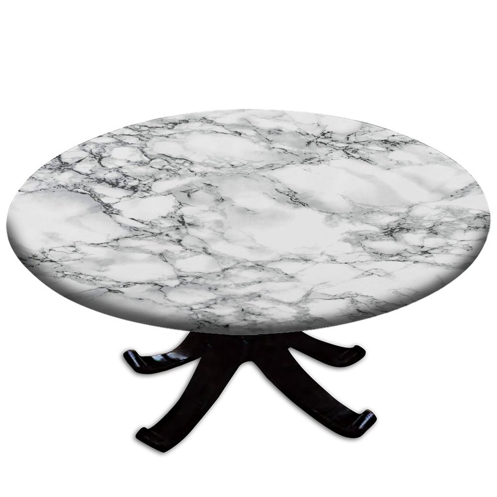 igoga sports Fitted Tablecloth Round with Elastic, Spring Edge Table Cover Pad for Outdoor Picnic Party or Indoor Kitchen Patio Dining Table Decor Fits Tables Up to 36''-40'' Diameter, Marble B