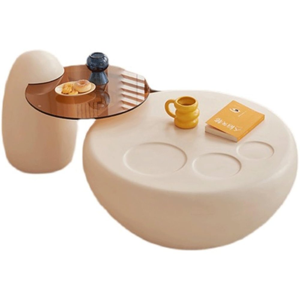 ASWAD Modern Center Table Coffee Table Combination for Home Small Apartment Creative Cat Claw Coffee Table Modern Simple Light Luxury Round Glass Side Table Coffee End Table