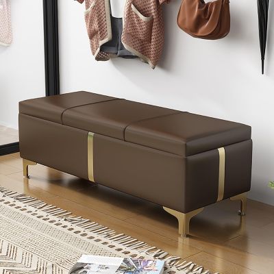 Entrance shoe-changing stool with storage space, living room storage stool with gold cabinet legs, footstool for bedroom bed end, with solid wood frame, suitable for corridor, bedroom, etc. ( Color :