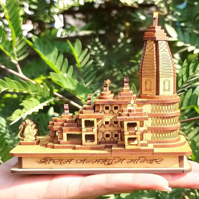 3D Shri Ram Mandir Ayodhya Wood Handmade Temple Model 12 X 6 X 12 Cm