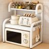 Dxcaicc 2 Tier Wooden Microwave Stand,Microwave Shelf Countertop with Hooks,Kitchen Storage Shelf for Electrical Appliances,Tableware, Condiments,A view 1