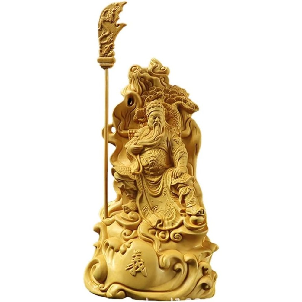 NALoRa Feng Shui Carving Statue Guan Yu Decor God of Wealth Guan Gong Statue Home Office Decor Guan Yu Statue Ornaments Feng Shui Gift, Yellow