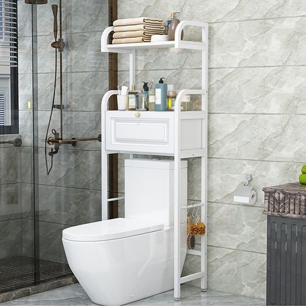 GAMAK Toilet Shelf Rack with Cabinet, Laundry Room Shelf Organization and Storage, Over The Toilet Storage Rack with 3-Tier Bathroom Shelves Space Saver Toilet Shelf (Color : White)
