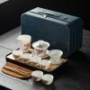 APLUSH Procelain Chinese Tea Set, Portable Gongfu Teapot Set with Tea Tray and Tea Towel,Tea Sets for Travel, Gifting, Home, Picnic, Office,D,Blue Bag view 1