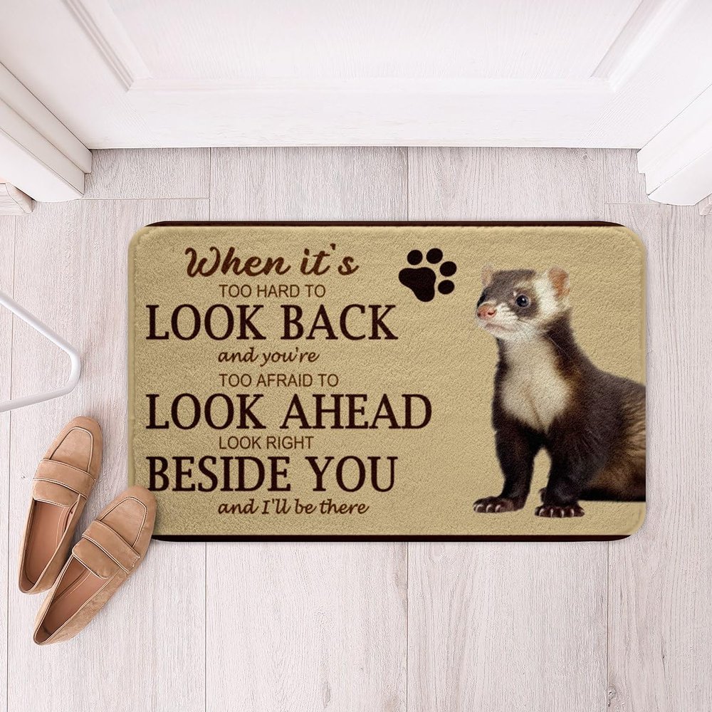 Cartoon Ferret Kids Bath Mats,Wildlife Animals Paws Lovely Mats Rugs,Girls Boys Women Room Decor,Geometric Plaids Patchwork Bath Carpets,Brown Cute Bath Rugs,Absorbent Floor Mats,16Wx24L Inches