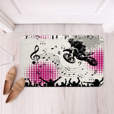 Motorcycle Boys Bath Mats,Motorbike Extreme Racing Sports Games Mats Rugs,Girls Boys Women Room Decor,Music Notes Rcae Car Bath Carpets,Modern Fashion Bath Rugs,Absorbent Floor Mats,16Wx24L Inches