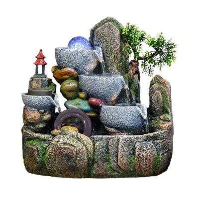 Desktop Fountain 3 Tier Tabletop Fountain with Cascading Rocks Waterfall and Water Mist for Office Home Bedroom Study Room Decoration Waterfall Fountain (Size : Medium)