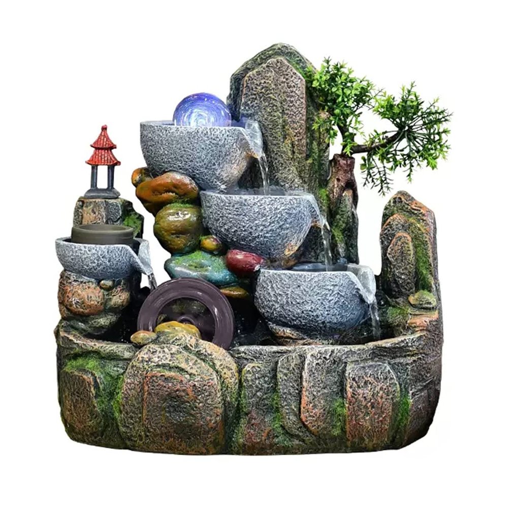 Desktop Fountain 3 Tier Tabletop Fountain with Cascading Rocks Waterfall and Water Mist for Office Home Bedroom Study Room Decoration Waterfall Fountain (Size : Medium)