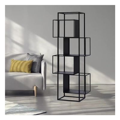 Vertical Metal Bookshelf, Floor Standing Living Room Display Rack Storage Rack Shelf Magazines Files Album Recipe Book Storage Organizer For Sofa End Bed Beside ( Color : Black , Size : 60x30x150cm )