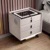 FZYUAN Nightstand with Wireless Charging Station, 2/3 Drawers Bedroom Side Table with Fingerprint Lock and Speaker, 2 USB Ports, LED Nightstand with Sensor Light, End Table for Living Room,White,3 dra view 1