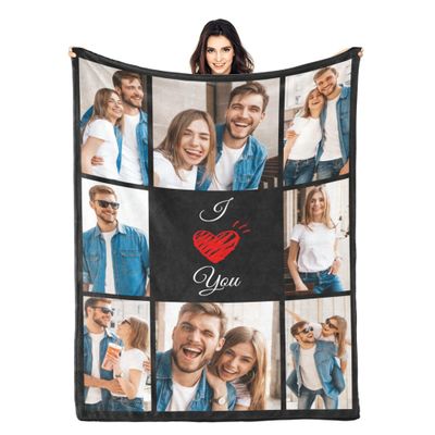 Custom Blanket with Picture Customized Blankets and Thows Personalized Blanket Customizable Blanket Photo Blankets Customize for Valentines Day Gifts Birthday for Her Him Girlfriend Boyfriend Wife