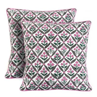 Ridhi Block Print Pink and White Pillow Cover 20" x 20" (Pack of 2) Decorative Couch Pillows for Living Room, Chic Boho Cute Outdoor Pillows Covers Gifts for Spring, Easter and Valentine
