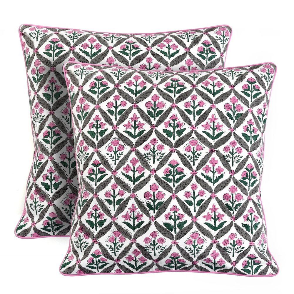 Ridhi Block Print Pink and White Pillow Cover 20" x 20" (Pack of 2) Decorative Couch Pillows for Living Room, Chic Boho Cute Outdoor Pillows Covers Gifts for Spring, Easter and Valentine