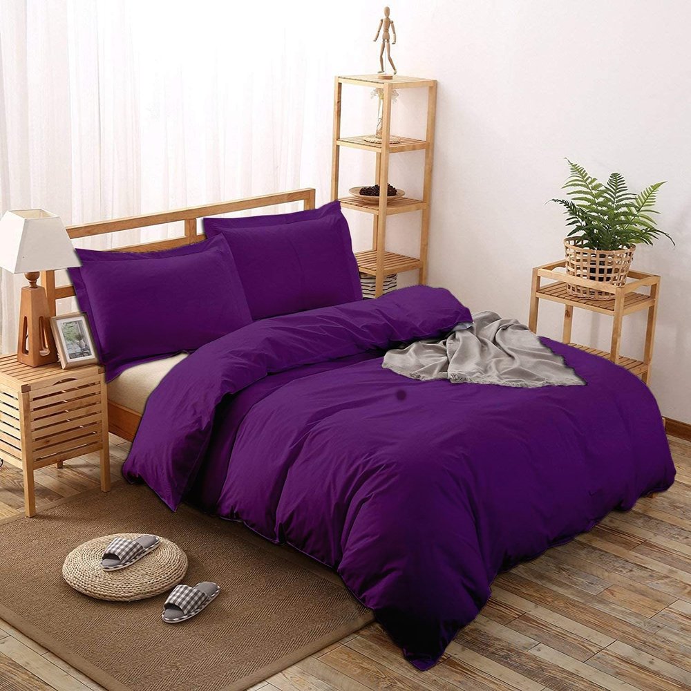 Premium Quality 68x90 Twin/Twin XL Size Purple Solid Duvet Cover Set Zipper Closure & Corner Ties Easy Fit,Breathable 800-TC Ultra Soft Pillow Sham 2pc 100% Soft Egyptian Cotton