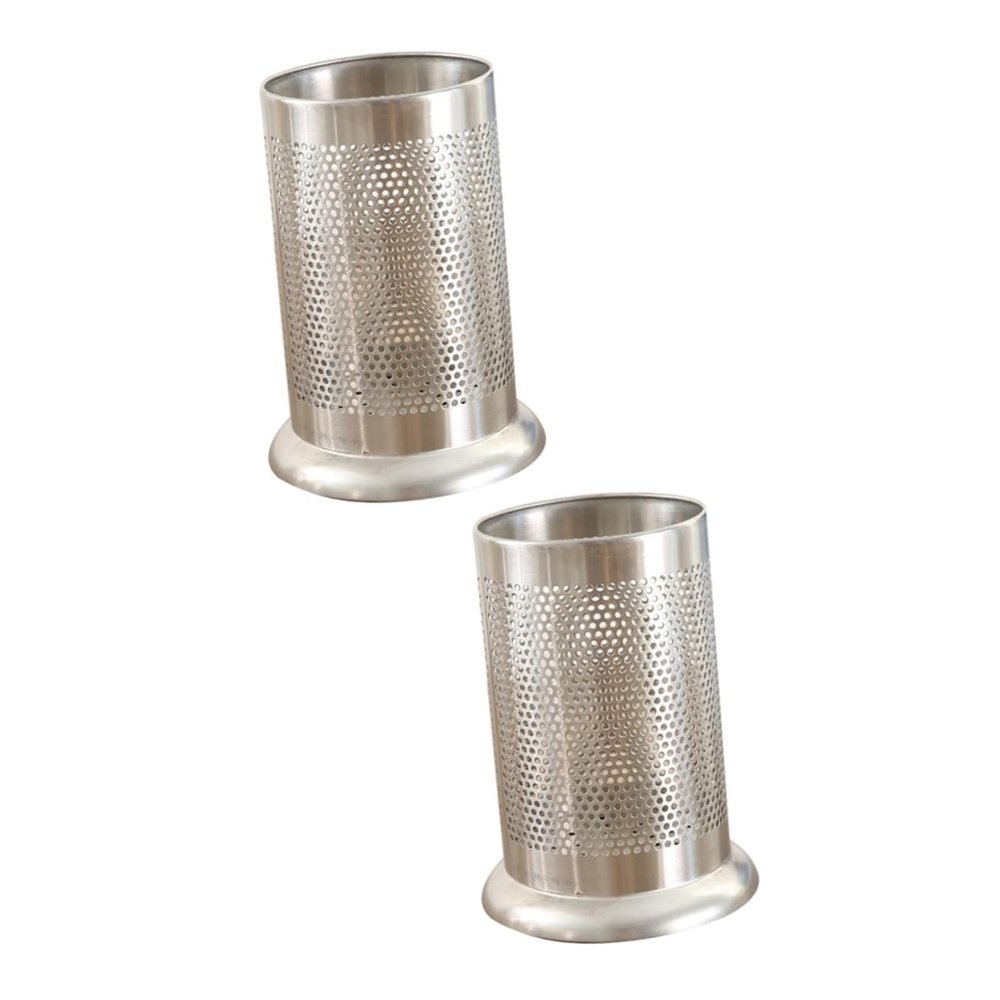 Ciieeo 2pcs Thicken Stainless Steel Utensil Holder Kitchen Storage Canister Drain Holes for Cooking Tool Organization Easy to Clean Countertop Storage Sleek Design for Silverware and