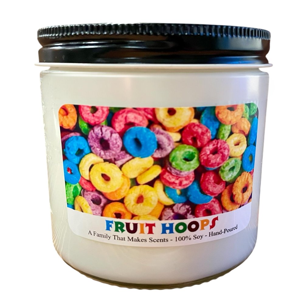 Highly Scented Fruit Hoops Cereal Candle - Pet Friendly - All Natural - Hand Poured. (16oz)