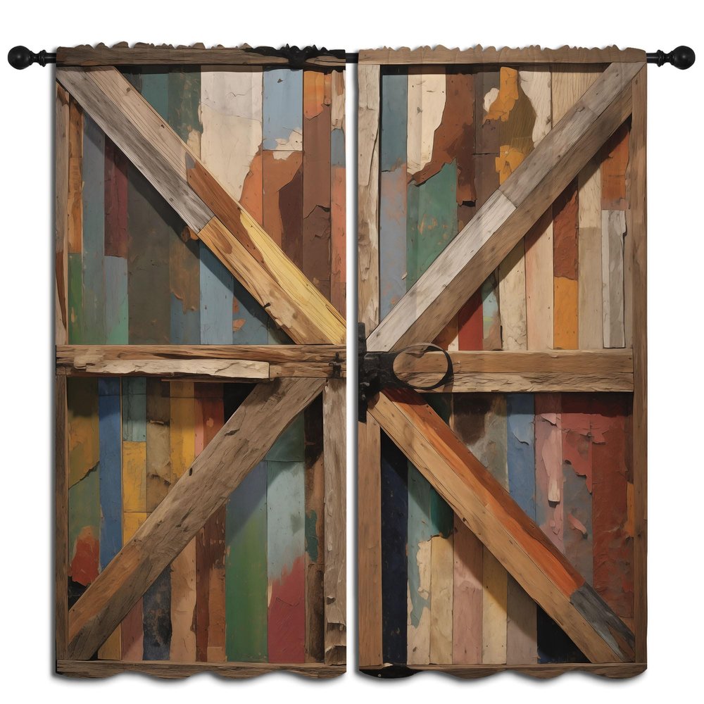 LHROOMJK Rustic Barn Door Blackout Curtains for Boys Girl Bedroom Decor,Rural Farmhouse Old Wooden Door Thermal Insulated Rod Pocket Drapes Darkening Window Curtain for Living Room Home 84x84 inch