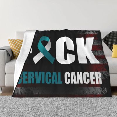 Rqwaaed Fuck Cervical Cancer Awareness Teal White Ribbon Cozy Up with Our Ultra-Soft Fleece Blanket - Perfect for Home and Travel 60"x50"