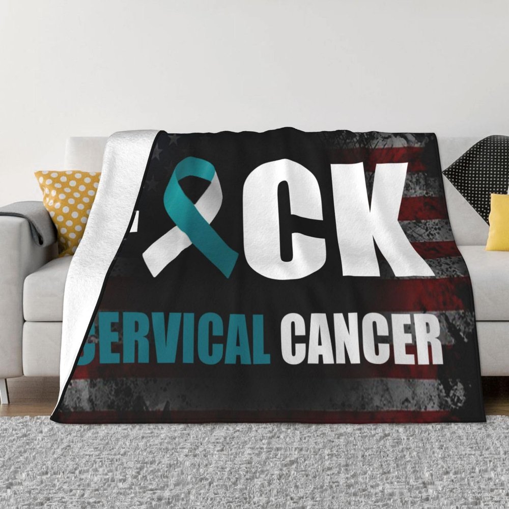 Rqwaaed Fuck Cervical Cancer Awareness Teal White Ribbon Cozy Up with Our Ultra-Soft Fleece Blanket - Perfect for Home and Travel 60"x50"