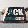 Rqwaaed Fuck Cervical Cancer Awareness Teal White Ribbon Cozy Up with Our Ultra-Soft Fleece Blanket - Perfect for Home and Travel 60"x50" view 1