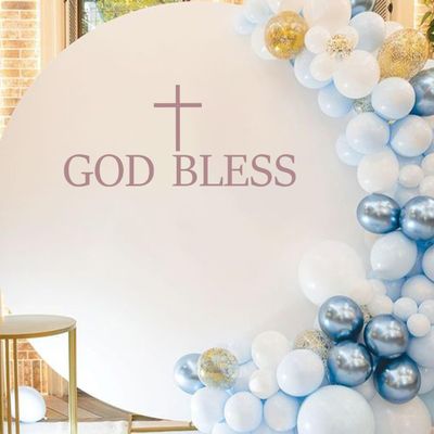 VANGNING God Bless Baptism Wall Decal for Balloon Arch - Baptism Party Backdrop Sticker,First Communion Party Decorations Wall Decal (God Bless Decal)
