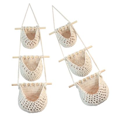 MAGICLULU 2pcs Woven Hanging Fruit Basket Multi-functional Kitchen Storage Organizer for Fruits Vegetables Rope Design Space-saving Wall-mounted