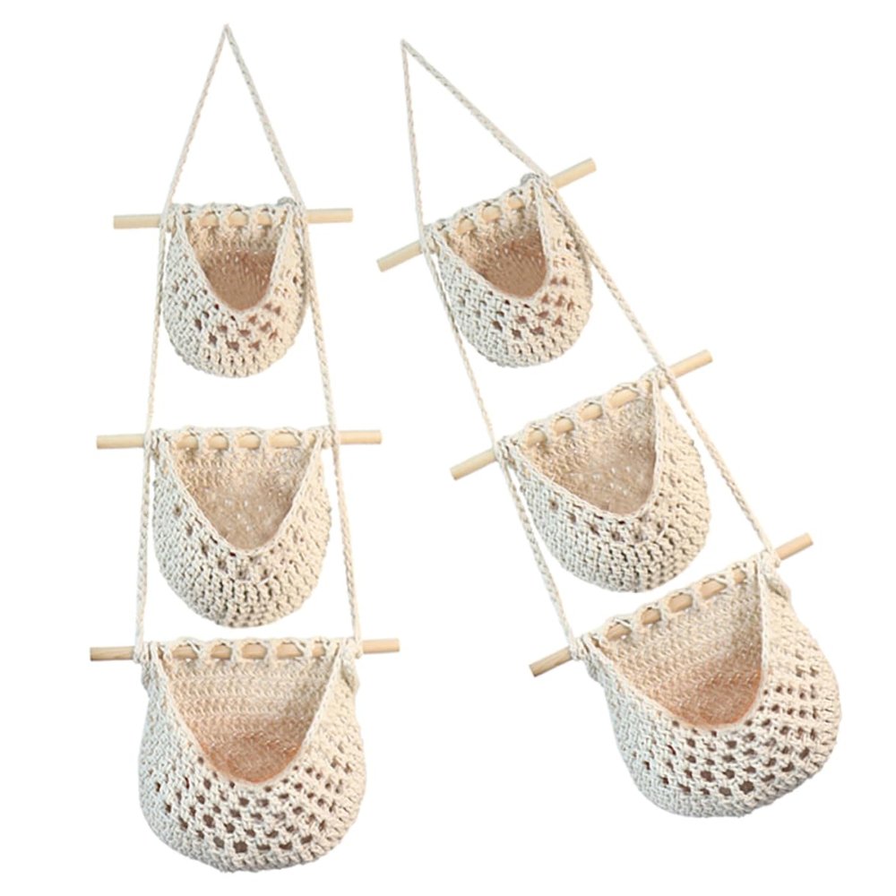 MAGICLULU 2pcs Woven Hanging Fruit Basket Multi-functional Kitchen Storage Organizer for Fruits Vegetables Rope Design Space-saving Wall-mounted