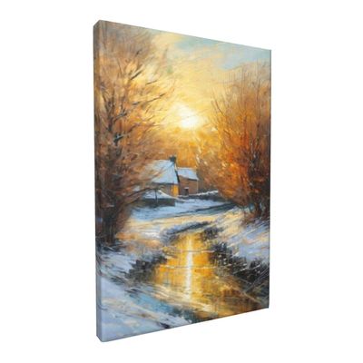 Abstract art sun village snow scene canvas poster wall art decoration for bedroom, living room, dining room, office, parlor, home decor.(Framed16*24in)