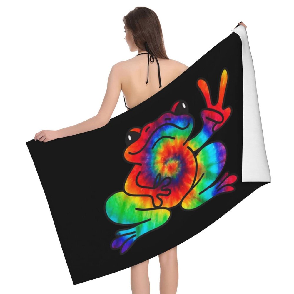 bsapp Tie Dye Frog Beach Towel Super Large Quick-Drying Absorbent Bath Towel