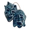 Greek Theater Masks,Tragedy and Comedy,Relief Terracotta, Blue Patina Wall Decor 18x14cm view 1