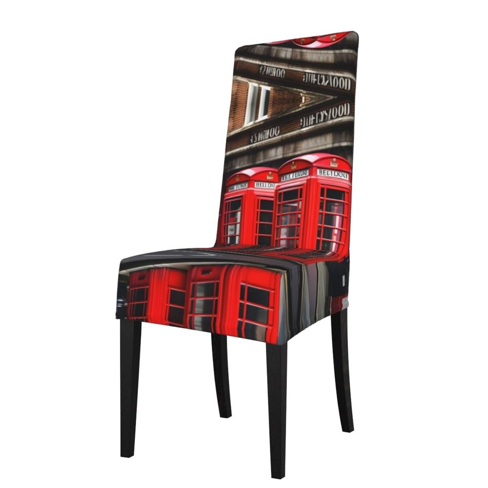 berbo Phone Booth London Street Universal Dining Room Chair Covers Water-Resistant Protection Covers for Chairs, Perfect for Home & Event Decorations