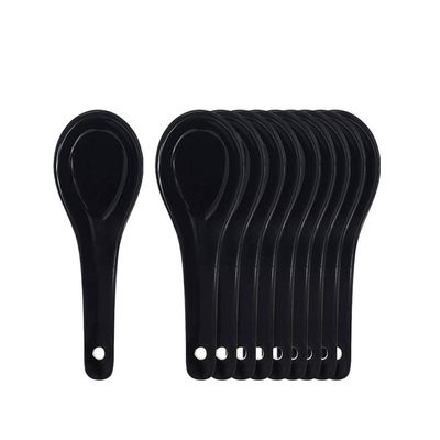 MOOWI Tablespoons Set of 10 Ceramic Soup Spoons, Porcelain Soup Spoon, Soup Spoon, Dinner Spoon, Soup Dumpling Spoon (4.9in) White/black/blue/red/green Five Colors Serving Spoon (Color : Black)