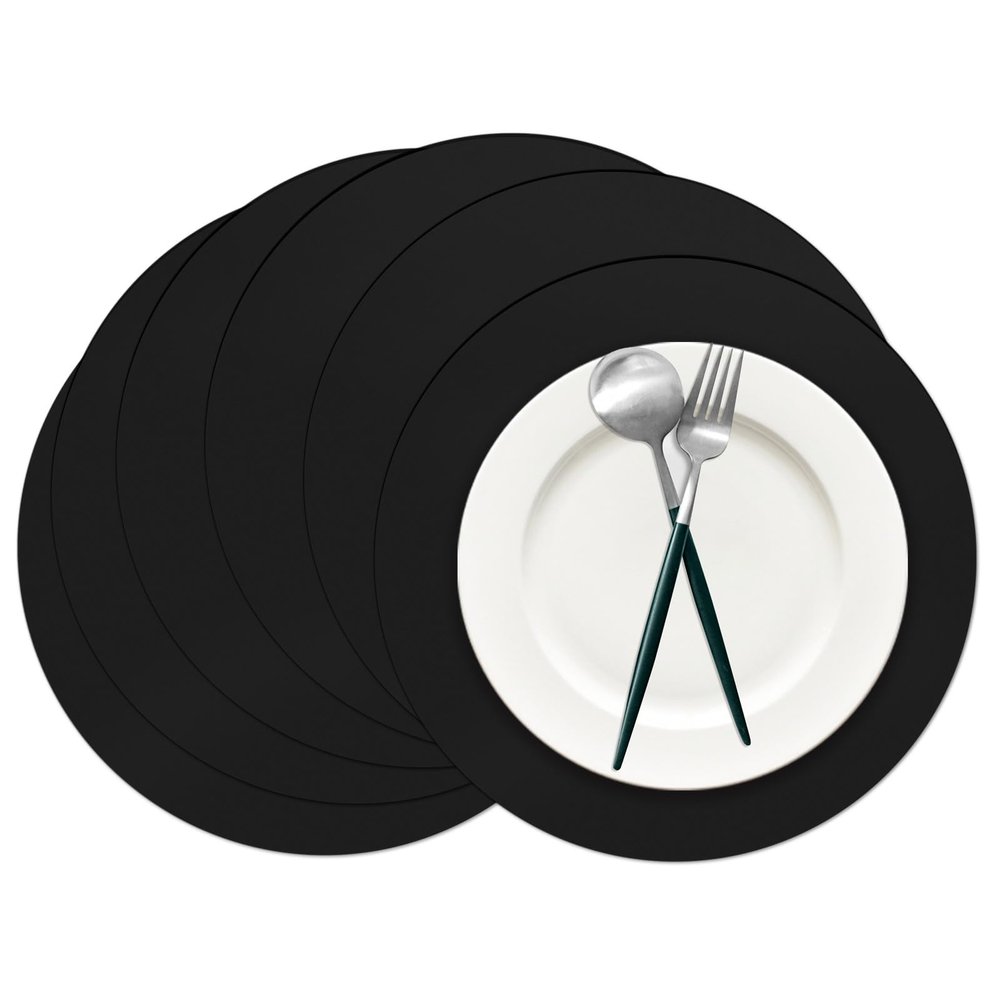 50 Black Paper Place Mats Black Round Disposable Table Mats Decorative Placemats for Wedding Banquet Party Tableware Decor