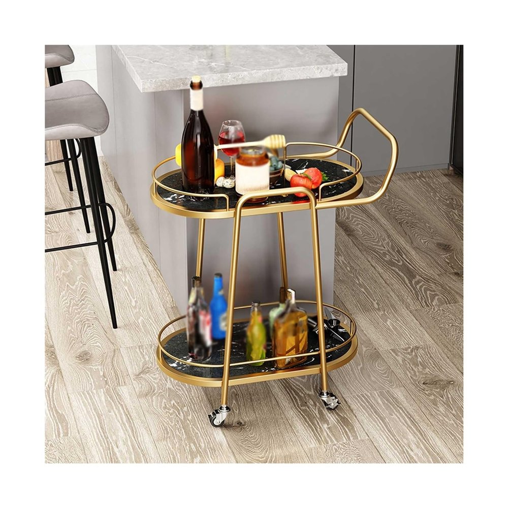 Bar Cart 2 Tier Bar Cart Kitchen Cart on Wheels, Modern Portable Coffee Cart Table for Home, Utility Mobile Serving Cart Bar Serving Cart (Size : Black)