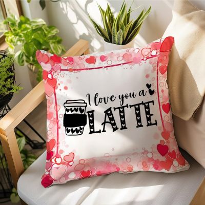 Guangpat I Love You A Latte Throw Pillow Covers 16x16in Valentine's Day Pillow Cases Valentine Cushion Cover Accent Pillowcase Romantic Decor for Sofa Living Room Bedroom