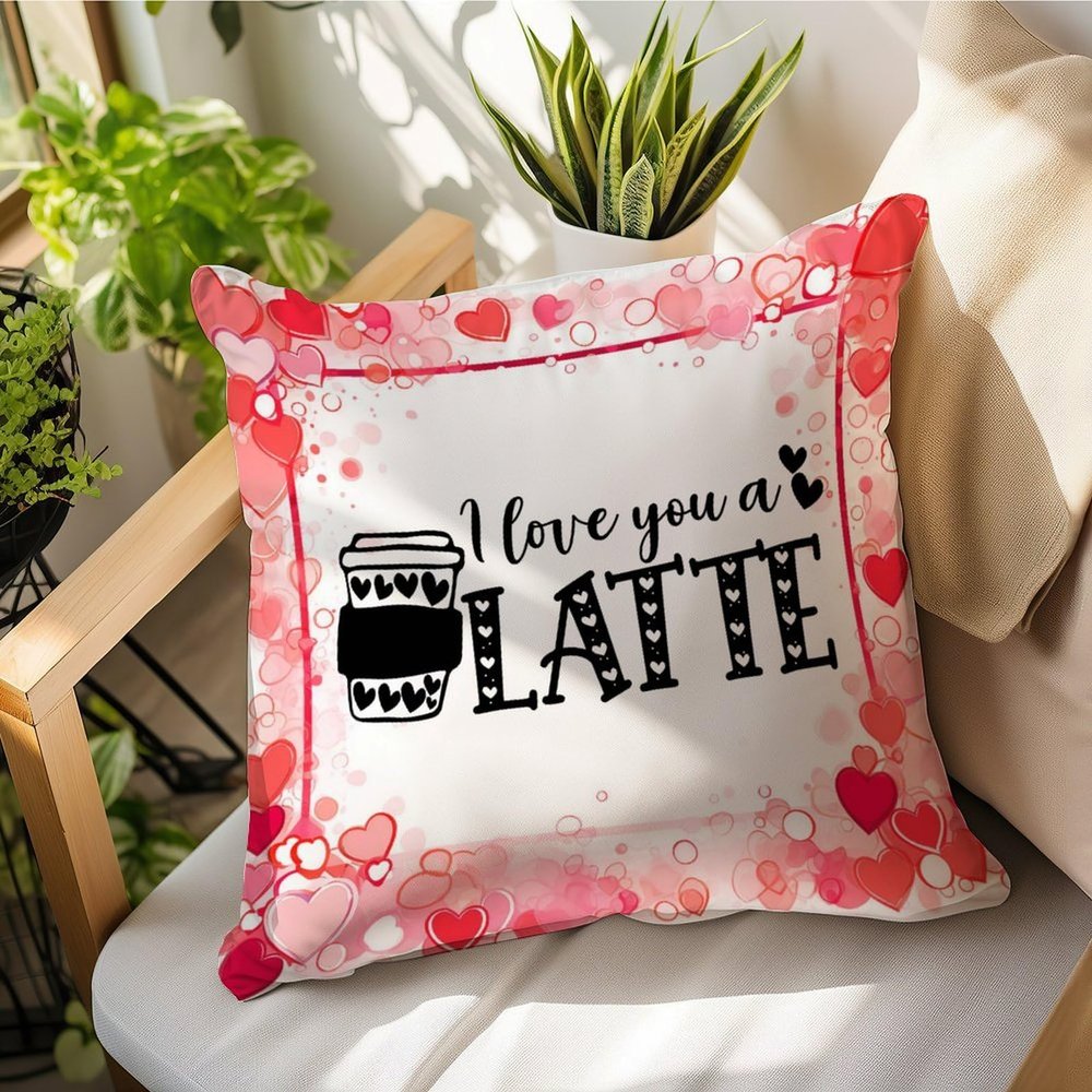 Guangpat I Love You A Latte Throw Pillow Covers 16x16in Valentine's Day Pillow Cases Valentine Cushion Cover Accent Pillowcase Romantic Decor for Sofa Living Room Bedroom