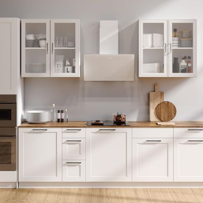 Furnaza Kitchen Wall Cabinets 4 Doors - Laundry Wall Mounted Storage Cabinets with Acrylic Glass Doors in White, 24" W x 2Pcs
