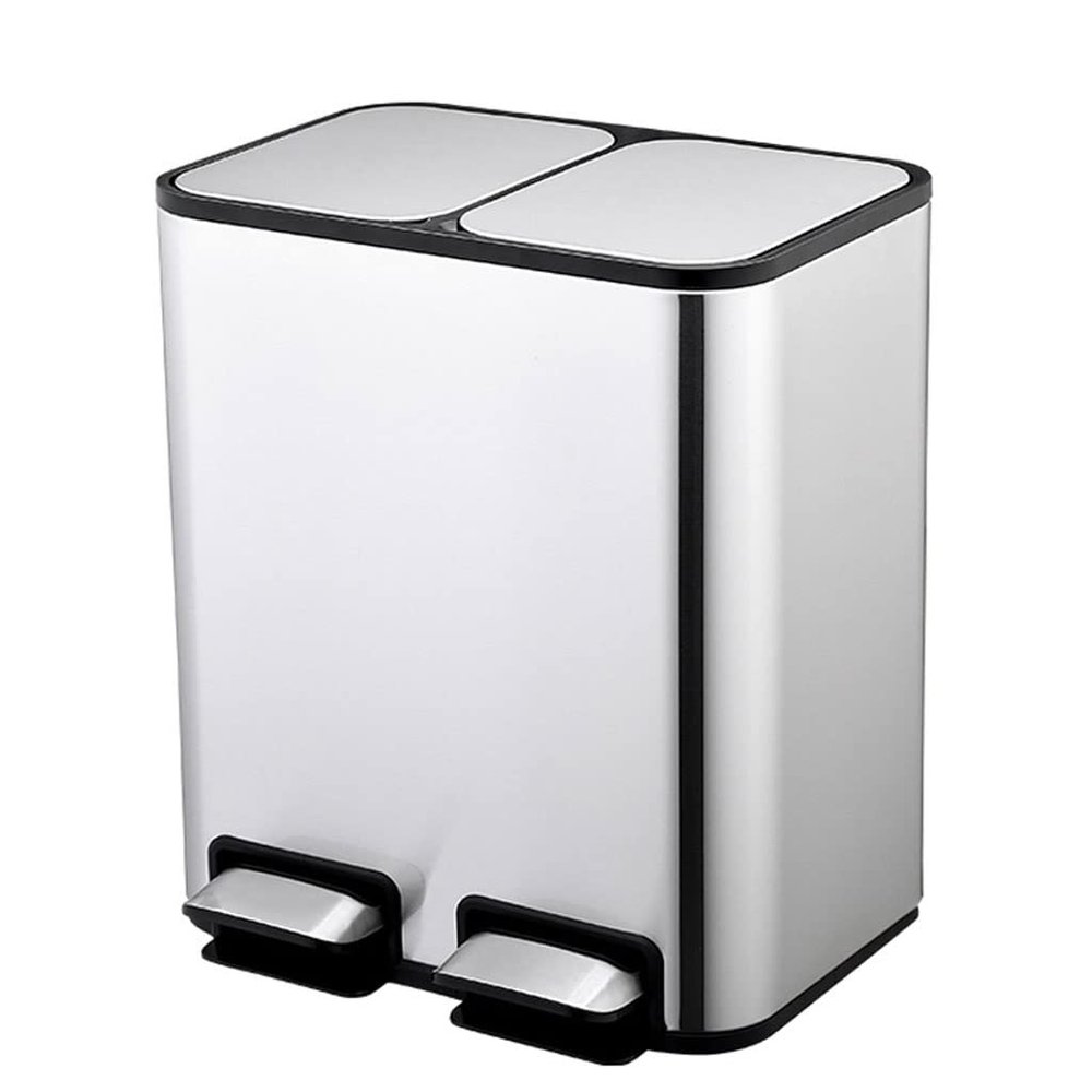 Trash Can Garbage Can Garbage Bin Pedal Bin with Lid, Dual Sections Rectangular Kitchen Step Trash Can, Stainless Steel Garbage Can Rubbish Bin Bathroom Kitchen Trash Can (Color : A, Size : 24L)