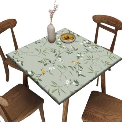 AngelSept Green LeavesElastic Edge Square Fitted Tablecloth, Bird Polyester Table Cloth, for Indoor Outdoor Kitchen Home Party Dinner Patio, Fit for 48" x 48"Square Table