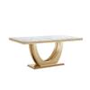 70" White Marble Dining Table, Mid Century Modern Dining Table for 6-8 Person, Rectangle Marble Top Dining Table with Gold Double U Shape Stainless Steel Pedestal Dining Table for Dining Room Kitchen view 1