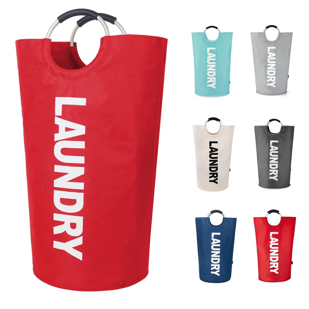 Twira 90L Large Laundry Basket, Laundry Hamper Stands Up Well, Laundry Bag with Padded Handles, Waterproof Clothes Bin Collapsible, Clothes Hamper for Bathroom, Laundry, College (Red)